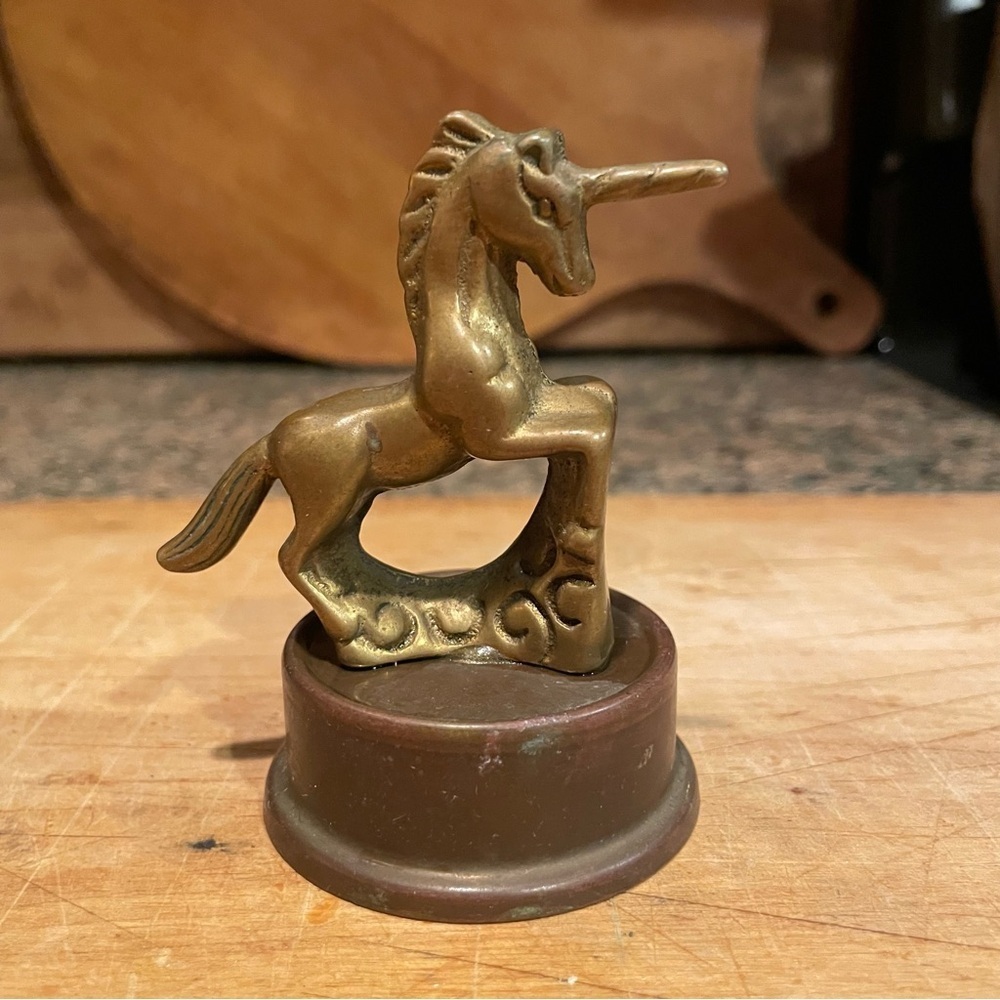 Brass Unicorn Figurine on Stand Vintage